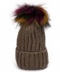 Skullies & Beanies Sparkle Threading Wool Crochet Knit Hat Pom Pom Winter Beanie Cap T263 - Brown With Colorful Pom Pom - C21...