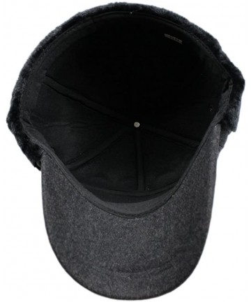 Baseball Caps Mens Winter Woolen Flat Top Army Millitary Baseball Cap Hat with Furred Earmuffs - Gray - CV12NRWHZXT $14.29