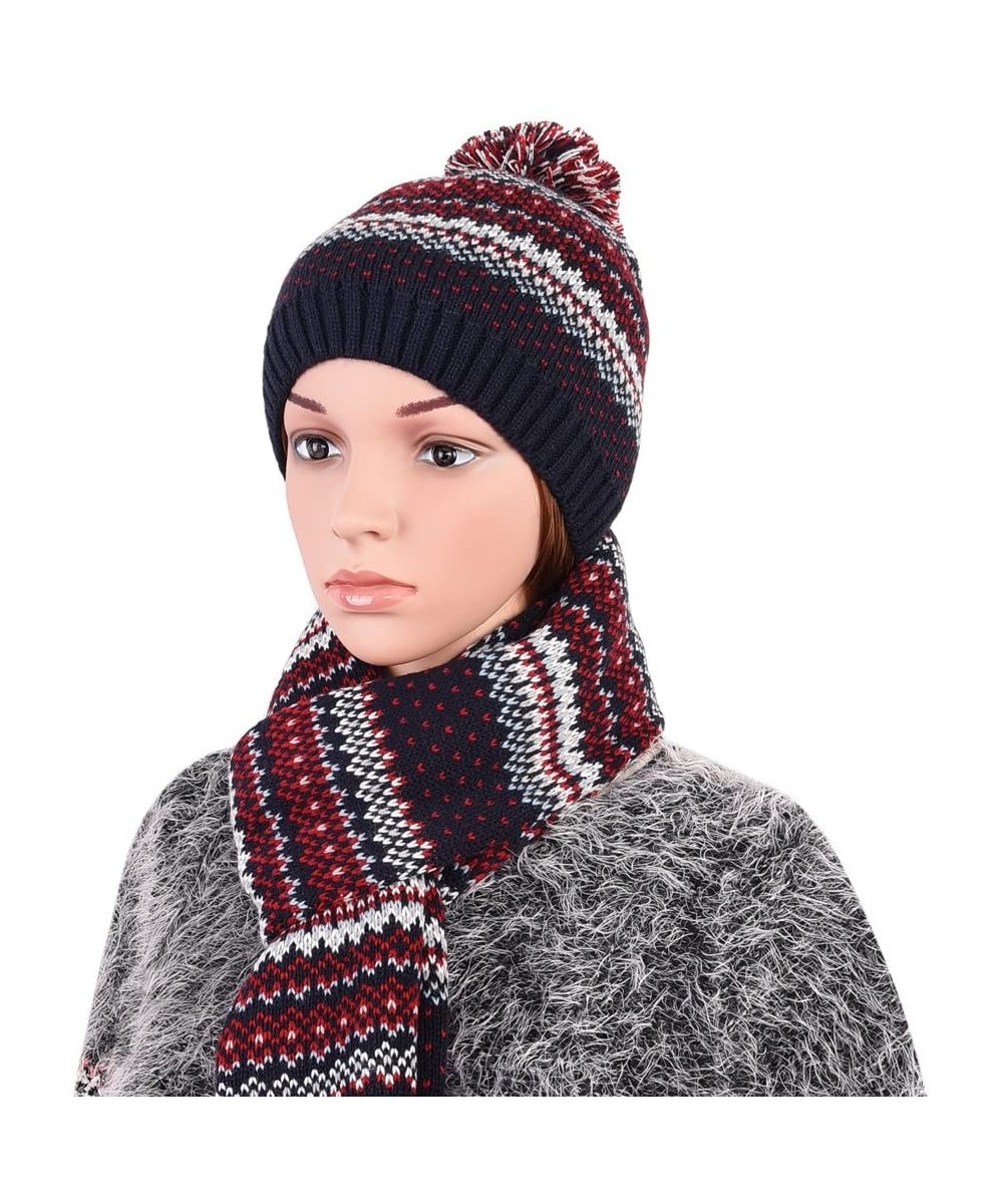 Skullies & Beanies Warm Winter Knit Hat and Scarf Set- 2-Pieces Winter Knitted Set for Men and Women - Navy Blue - C512NTSNFO...