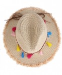 Sun Hats Colorful Tassels Women's Straw Hat Wide Brim Beach Summer Sun Hat - Dfh002beige - CF1864C8MUS $22.81