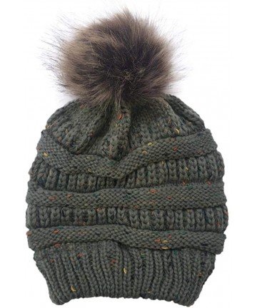 Skullies & Beanies Women Winter Warm Fur Ball Hat Fashion Crochet Knitted Wool Cap Cozy Headgear Hats & Caps - Dark Gray - CH...
