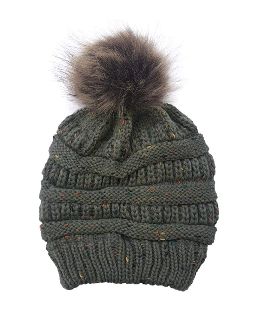 Skullies & Beanies Women Winter Warm Fur Ball Hat Fashion Crochet Knitted Wool Cap Cozy Headgear Hats & Caps - Dark Gray - CH...