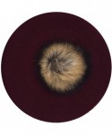 Berets Womens French Artist Wool Beret Fur Pompom Hats - Wine - CE18KGY2RSE $15.76