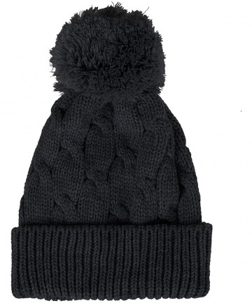 Skullies & Beanies Knitted Twisted Cable Bobble Pom Beanie Hat Slouchy AC5474 - Charcoal - C812N7XOHTV $25.07