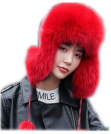 Bomber Hats Womens Winter Hat Genuine Fox Fur Russian Hats Lei Feng hat - Red-1 - CW192QINXA5 $47.21