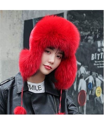 Bomber Hats Womens Winter Hat Genuine Fox Fur Russian Hats Lei Feng hat - Red-1 - CW192QINXA5 $47.21