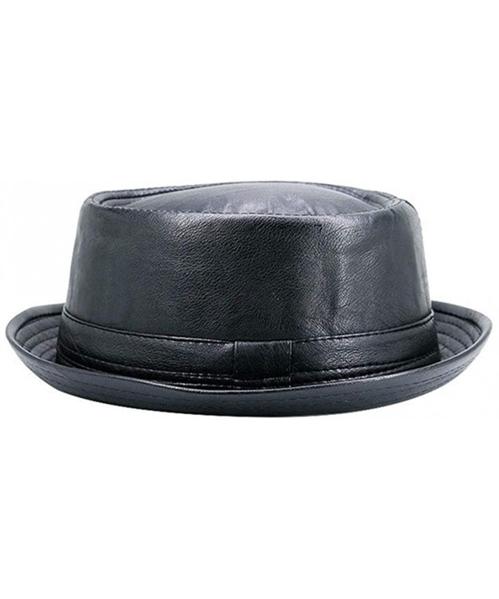 Fedoras Classic Fedora Hat for Men Waterproof Leather Unisex Timeless Casual Retro Jazz Hats Pork Pie Hat - Black - C318QN7XN...