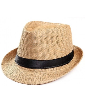 Sun Hats Women Straw Panama Hat Fedora Beach Sun Hat Wide Brim Straw Roll up Hat - Khaki - CZ18TCNM042 $48.49