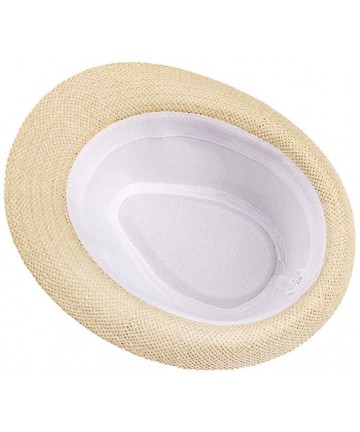 Sun Hats Women Straw Panama Hat Fedora Beach Sun Hat Wide Brim Straw Roll up Hat - Khaki - CZ18TCNM042 $31.41