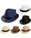 Sun Hats Women Straw Panama Hat Fedora Beach Sun Hat Wide Brim Straw Roll up Hat - Khaki - CZ18TCNM042 $31.41