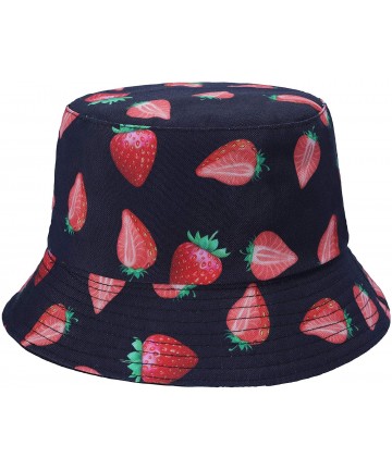 Bucket Hats Unisex Cute Print Bucket Hat Summer Fisherman Cap - Strawberry Black Red - CC190460UGY $23.27