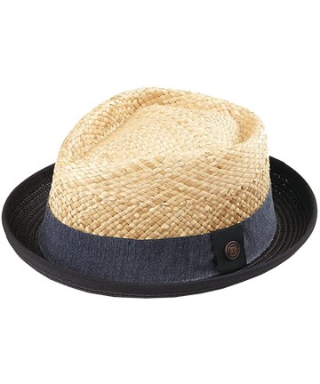 Fedoras Mens Straw Retro Porkpie Summer Hat - Natural With Black Brim - CL18D6THDID $67.49
