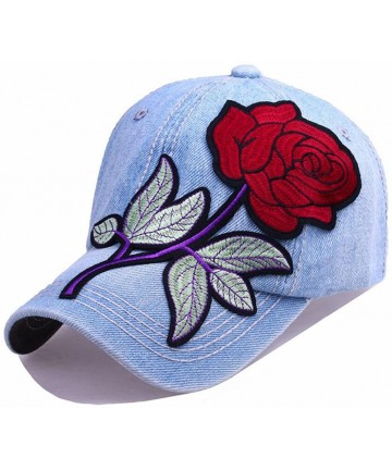Baseball Caps Unisex Rose Embroidered Adjustable Dad Hat- Cute Baseball Sun Visor Cap - Light Blue - White - C9189MXO662 $27.09