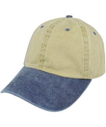 Baseball Caps Dad Hat Pigment Dyed Two Tone Plain Cotton Polo Style Retro Curved Baseball Cap 1200 - Khaki / Blue - CY17WY9AR...
