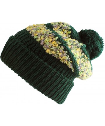 Berets Multi Color Pom Pom Crochet Thick Knit Slouchy Beanie Beret Winter Ski Hat - Chenille Green - CP12C3JBB73 $14.30
