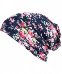 Skullies & Beanies Print Flower Cap Cancer Hats Beanie Stretch Casual Turbans for Women - Light Green+navy Blue - CS18CK5GER3...