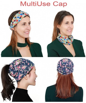 Skullies & Beanies Print Flower Cap Cancer Hats Beanie Stretch Casual Turbans for Women - Light Green+navy Blue - CS18CK5GER3...