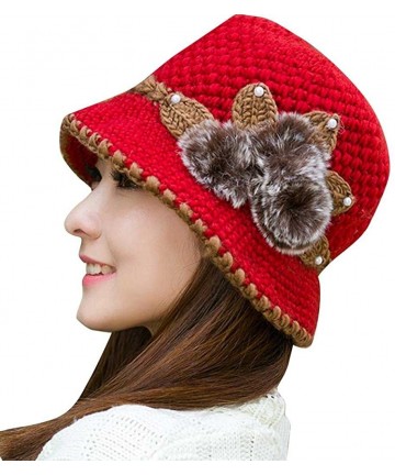 Skullies & Beanies Women Ladies Winter Knitting Hat Warm Artificial Wool Snow Ski Caps With Visor - U-red - C5189T7M54W $14.62