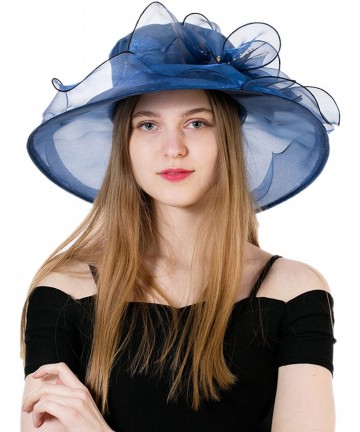 Sun Hats Women's Fascinators Kentucky Derby Church Dress Wedding Floral Party Hat - Blue - CQ17YHW5WEN $45.15