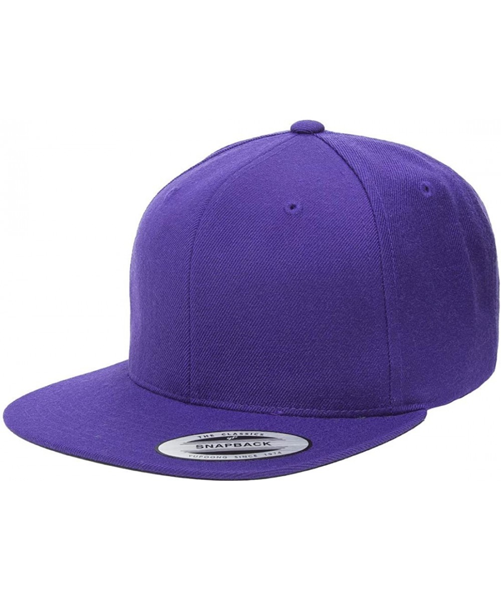 Baseball Caps Yupoong Premium Classic Snapback Hat - Flat Brim- Adjustable Ballcap w/Hat Liner - Purple - CL18GYA9EI7 $20.90