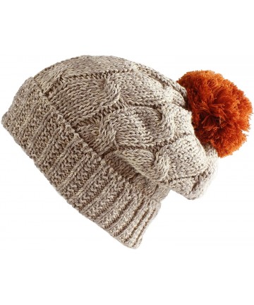 Berets Multi Color Pom Pom Crochet Thick Knit Slouchy Beanie Beret Winter Ski Hat - Taupe/Orange - C7126YMWL33 $16.56