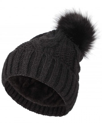 Skullies & Beanies Fleece Twist Knit Pom Beanie Winter Hat Slouchy Cap DZP0018 - Black - CA18L2RCX86 $15.98