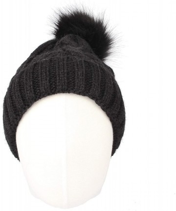 Skullies & Beanies Fleece Twist Knit Pom Beanie Winter Hat Slouchy Cap DZP0018 - Black - CA18L2RCX86 $15.98