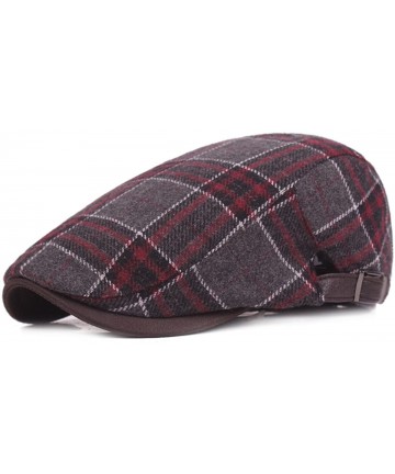Newsboy Caps Mens Adjustable Plaid Wool Flat Ivy Newsboy Cabbie Gatsby Golf Hat Cap - 1red - CN185GQAIHT $29.74