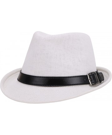 Fedoras Men/Women's Classic Short Brim Miami Beach Panama Fedora Straw Hat - White Hat Black Belt - CO18CD78TDG $19.90