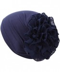 Skullies & Beanies Women Flower Muslim Ruffle Cancer Chemo Hat Beanie Turban Head Wrap Cap - Navy - C5187A77CA4 $13.68
