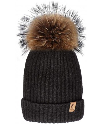 Skullies & Beanies Winter Beanie Hats Cute Pom Pom Hat Knit Hat Soft Warm Ski Caps for Women、Girl - Black - CX18TH5HIMS $11.59