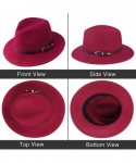 Fedoras Wool Fedora Hat-Women's Wide Brim Felt Panama Crushable Vintage Trilby with Leather Band - A5-jujube Red - CX18HO68GA...