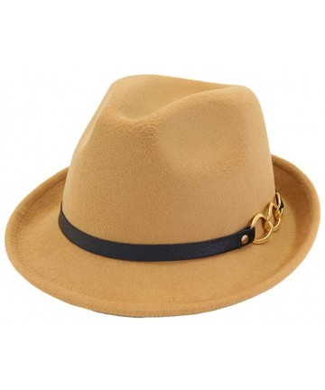 Fedoras Mens/Women FashionTrilby Hat Panama Style Short Brim Fedora - B- Camel - C61938N4CIE $14.28