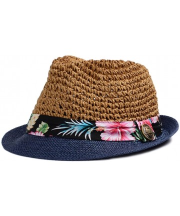 Fedoras Women Summer Beach Brim Straw Fedora Hat Sun Hats - Coffee - C512FGZEIWL $18.98