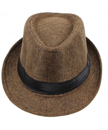 Fedoras Simplicity Panama Style Men's Summer Beach Sun Hat Jazz Hat Solid Color - Brown - CR18SKK3MKW $17.53
