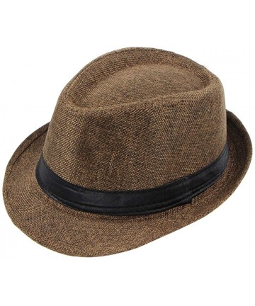 Fedoras Simplicity Panama Style Men's Summer Beach Sun Hat Jazz Hat Solid Color - Brown - CR18SKK3MKW $17.53
