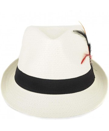 Fedoras Unisex Summer Short Brim Fedora - Hats for Men & Women + Panama Hats & Straw Hats - Ivory Feather - CS182853XC6 $17.83