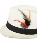 Fedoras Unisex Summer Short Brim Fedora - Hats for Men & Women + Panama Hats & Straw Hats - Ivory Feather - CS182853XC6 $17.83