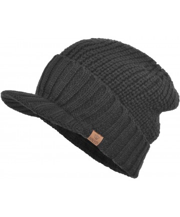Skullies & Beanies Men's Stylish Knit Visor Brim Beanie Hats Fleece Lined Skull Ski Caps - Dark Gray - CW11VEKC6SL $15.59