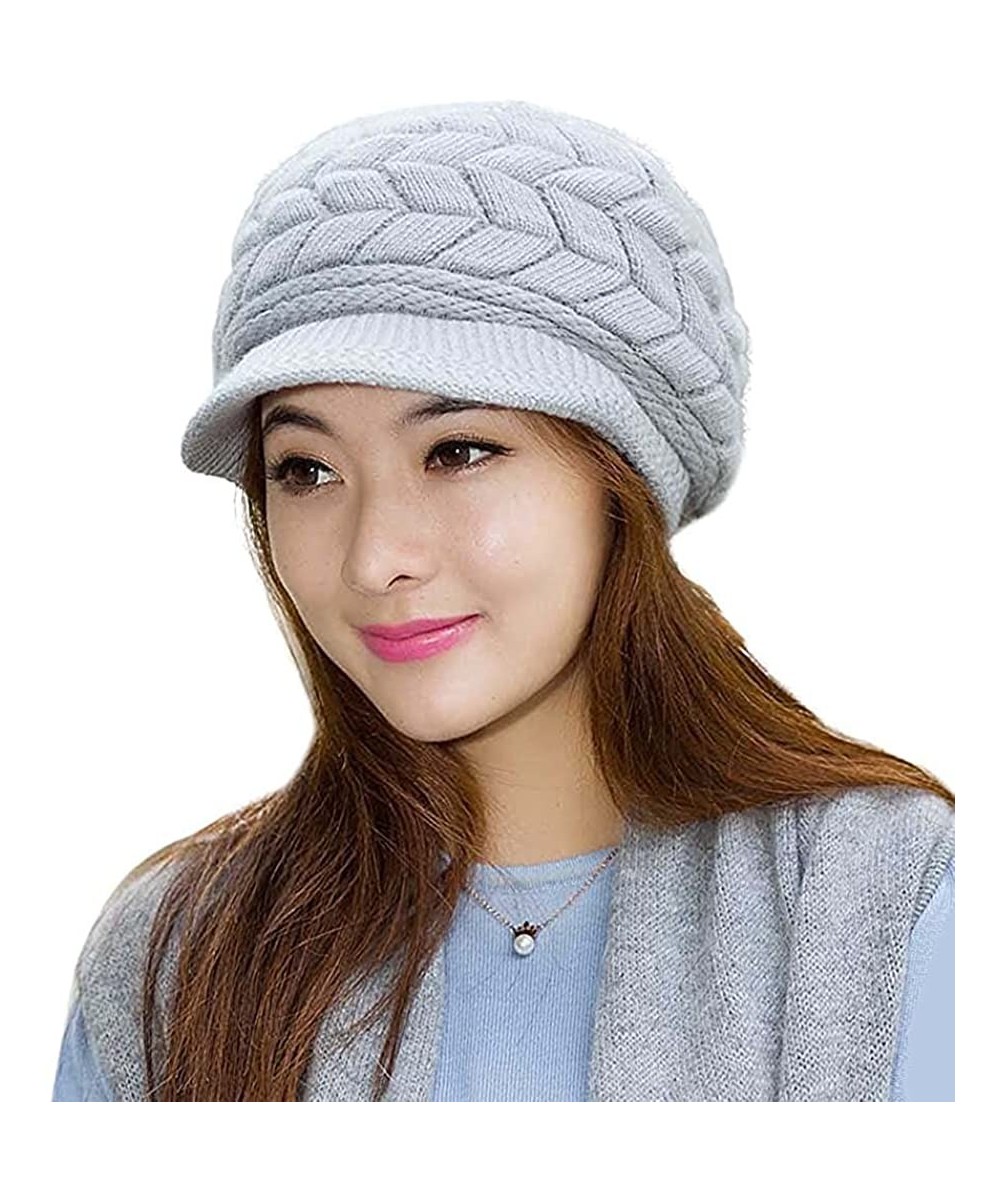 Skullies & Beanies Womens Winter Beanie Hat Warm Knitted Slouchy Wool Hats Cap with Visor - A-grey - CJ12MO8OHNN $13.53