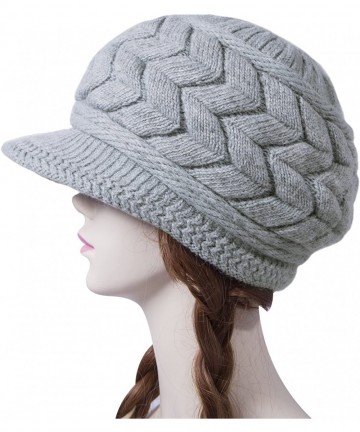 Skullies & Beanies Womens Winter Beanie Hat Warm Knitted Slouchy Wool Hats Cap with Visor - A-grey - CJ12MO8OHNN $13.53
