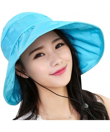 Sun Hats Summer Bill Flap Cap UPF 50+ Cotton Sun Hat Neck Cover Cord for Women - Light Blue - CV18DL29RGE $15.38
