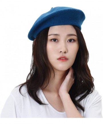 Berets Wool Beret Hat Warm Winter French Style KR9538 - Blue - C312NYL2MDG $30.86