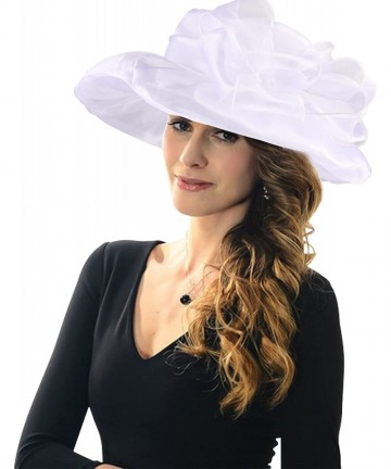 Sun Hats Womens Organza Kentucky Derby Church Party Floral Wide Brim Summer Hat - White - C512FMUAGYN $16.43