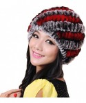Skullies & Beanies Rex Rabbit Fur Knit Beanie Hats Multicolor - Coffee & Red - CV11M7ZO1VH $21.27