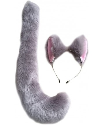 Headbands Party Cosplay Costume Fox Ears Faux Fur Hair Hoop Headband + Tail Set - A4 Grey - CH186ASN0KH $44.53