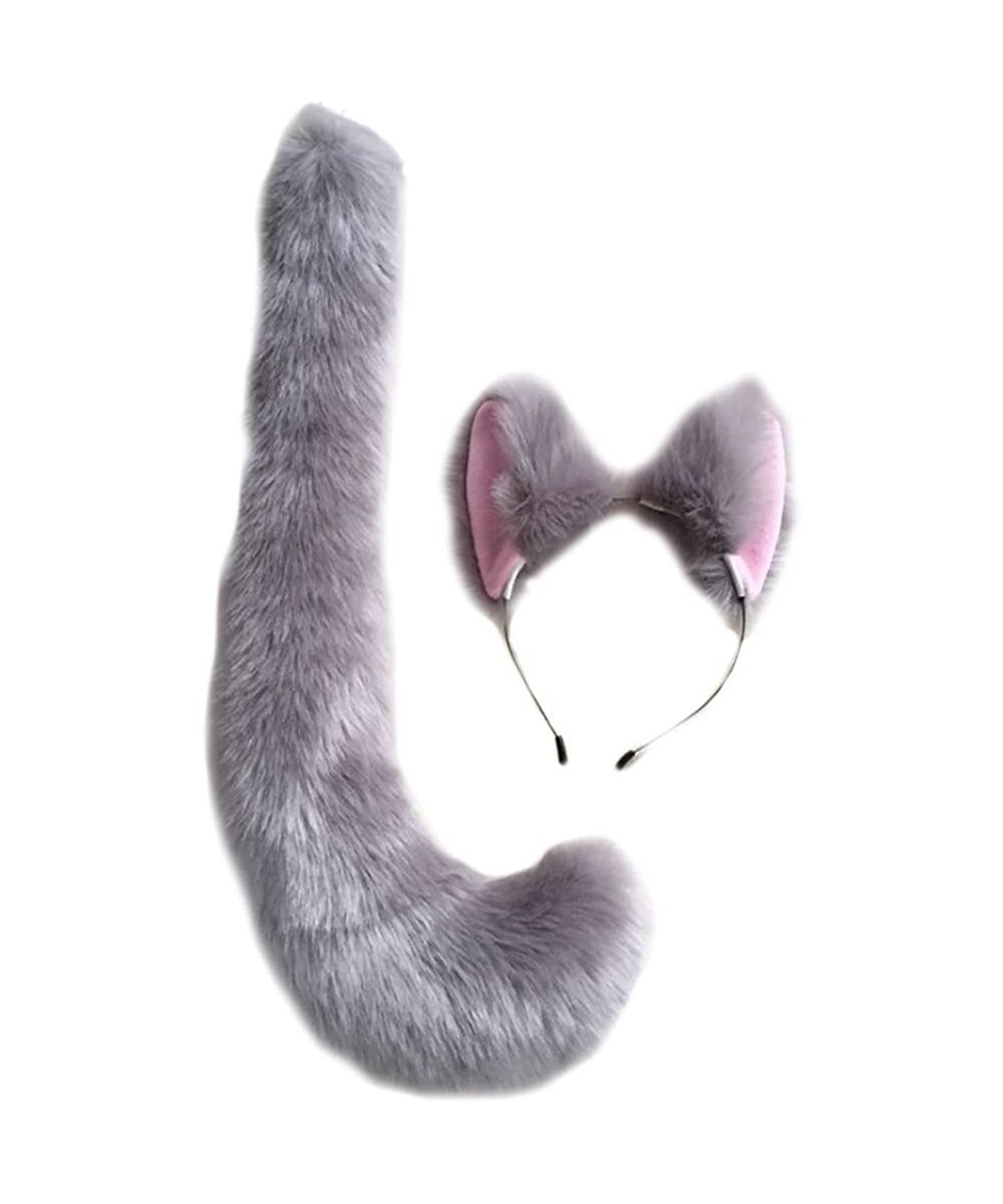 Headbands Party Cosplay Costume Fox Ears Faux Fur Hair Hoop Headband + Tail Set - A4 Grey - CH186ASN0KH $31.07