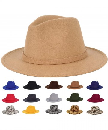 Fedoras Men & Women Classic Felt Fedora Hat Vintage Wide Brim Panama Hat with Felt Buckle - Camel - CJ18YKA3HQA $18.27