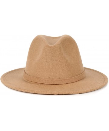 Fedoras Men & Women Classic Felt Fedora Hat Vintage Wide Brim Panama Hat with Felt Buckle - Camel - CJ18YKA3HQA $18.27