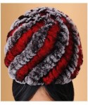 Skullies & Beanies Rex Rabbit Fur Knit Beanie Hats Multicolor - Coffee & Red - CV11M7ZO1VH $21.27